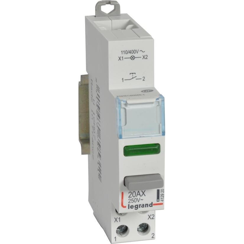 Legrand KNOPFSCHALTER EINFACH MONOSTABIL MIT LAMPE LE-412920 1X NEIN 20 A, Taster + Schalter, Grün