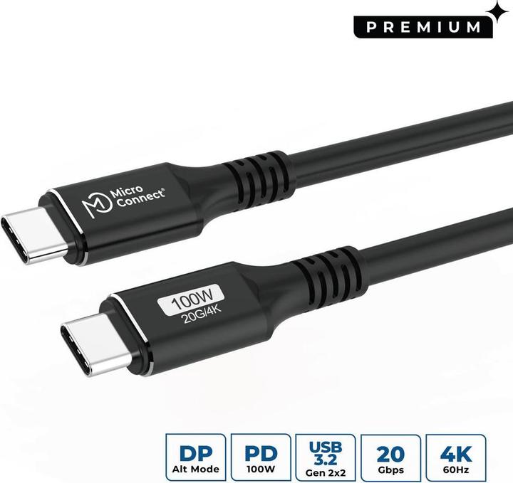 Produktbild MicroConnect Premium USB-C cable 2m (2 m, USB 3.2 Gen 2, 20 W)