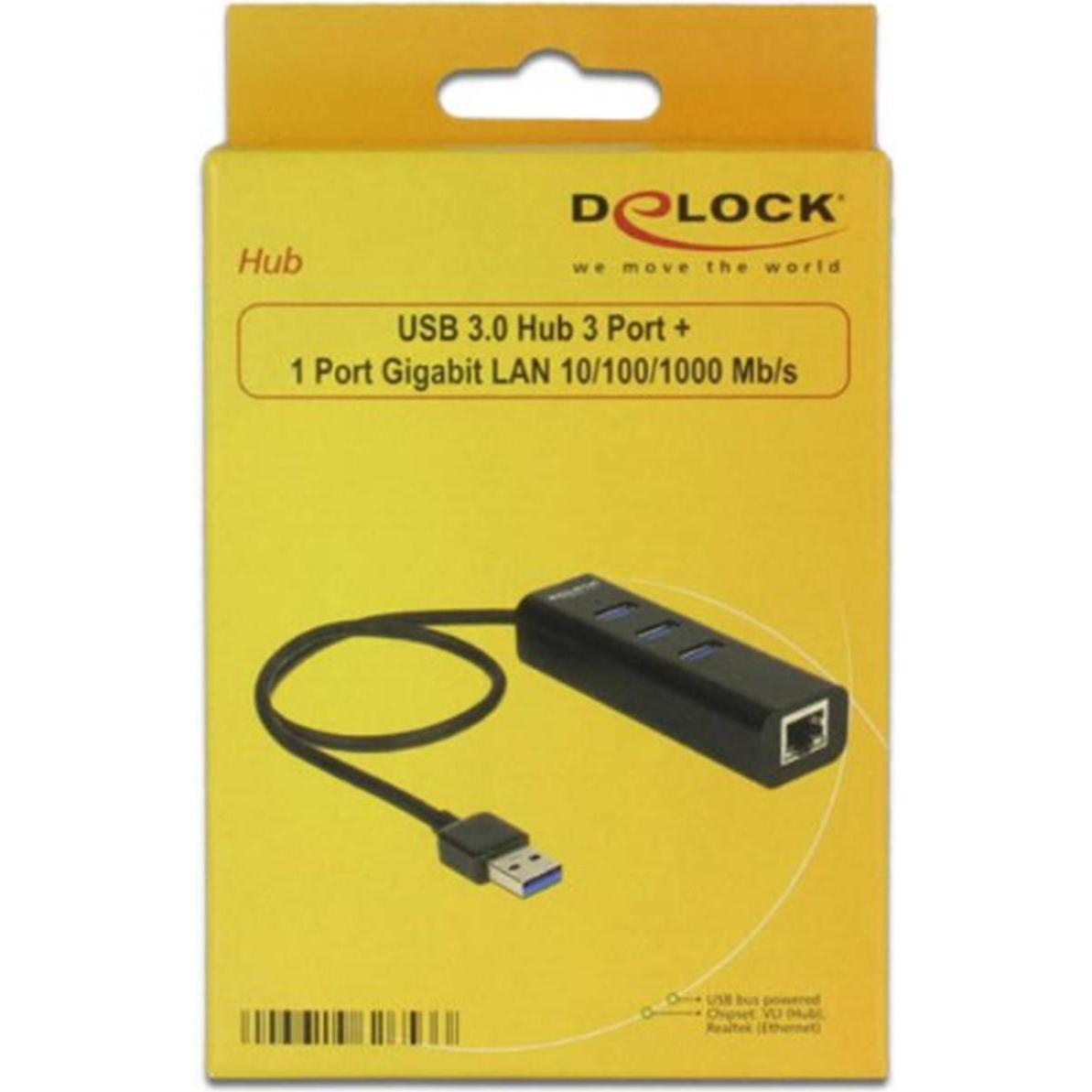 Thumbnail - Delock USB 3.0 Hub (USB-A, 4 Ports), Dockingstation + USB Hub, Schwarz