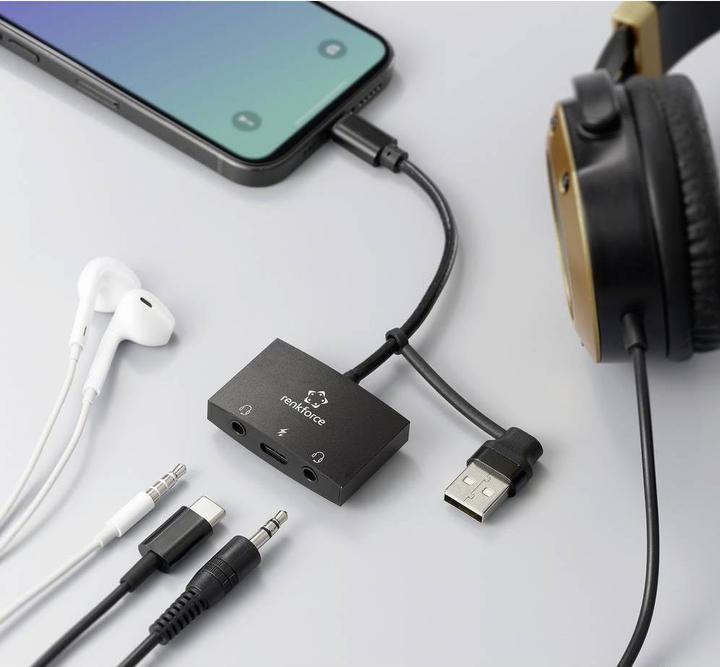 Actual product image Renkforce RF-AA-200 2.0 sound card, external headphone connections (USB-C)