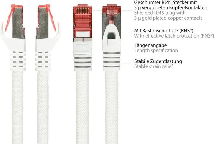 Produktbild Varia SO-37207 - Patchkabel Cat.6, S/FTP, 0,5m, weiss (PiMF, S/FTP, CAT6, 0.50 m)