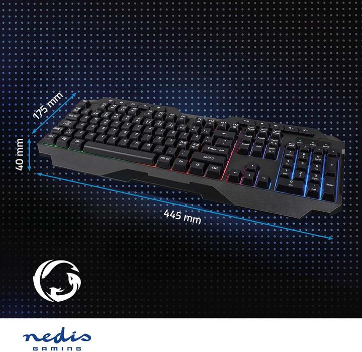 Actual product image Nedis Wired Gaming Keyboard | USB Type-A | Membrane Keys | LED | QWERTY | US Layout | Power Cord Length: (US, Cable)