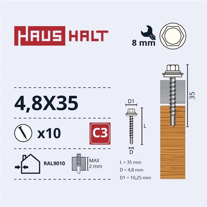 Produktbild Haushalt SELF SCR 4,8X35 WOOD+EPMD RAL9010 10PCS