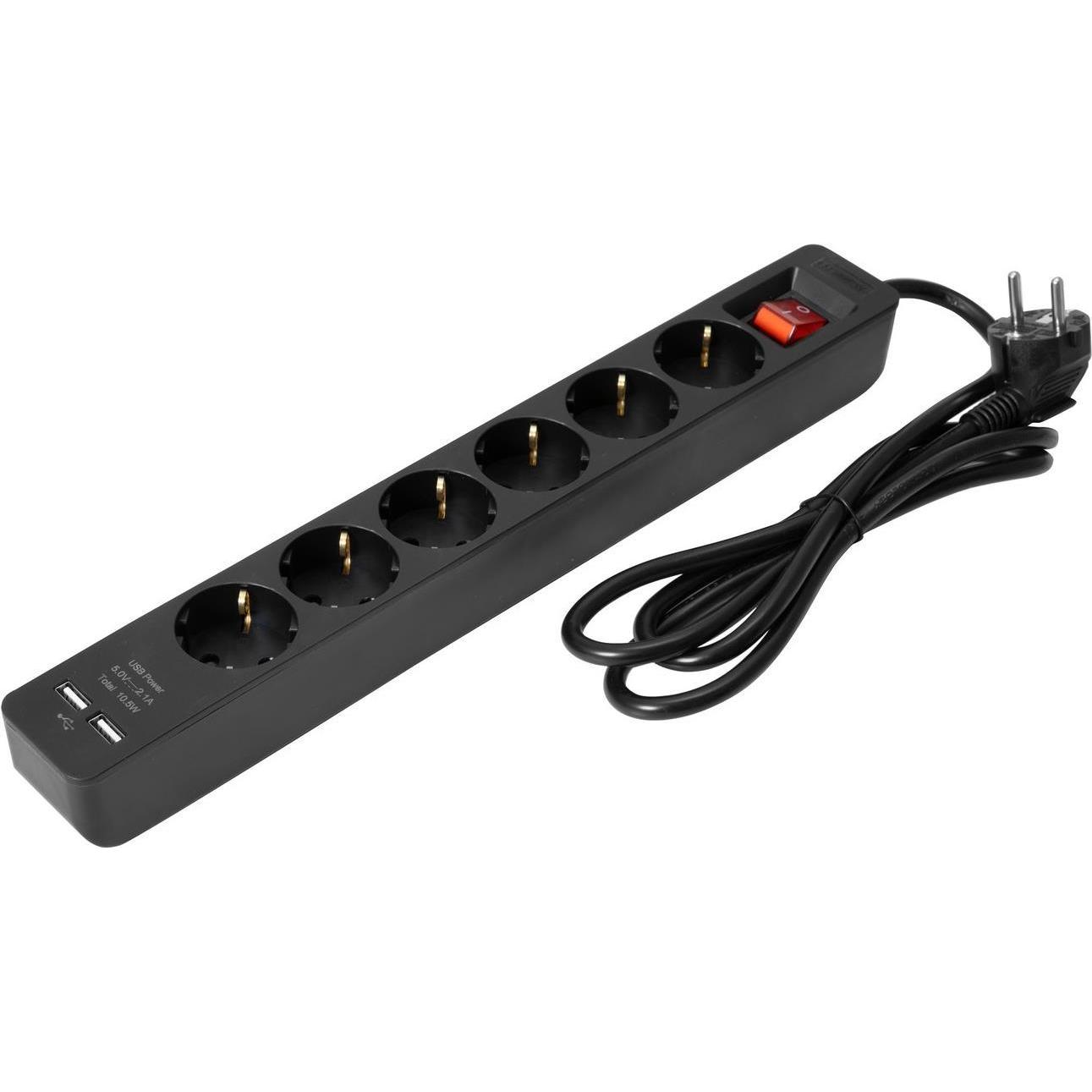 Thumbnail - Eurolite, Steckdosenleiste, Steckdosenleiste ON-1 6-fach + 2 USB sw (6 x)