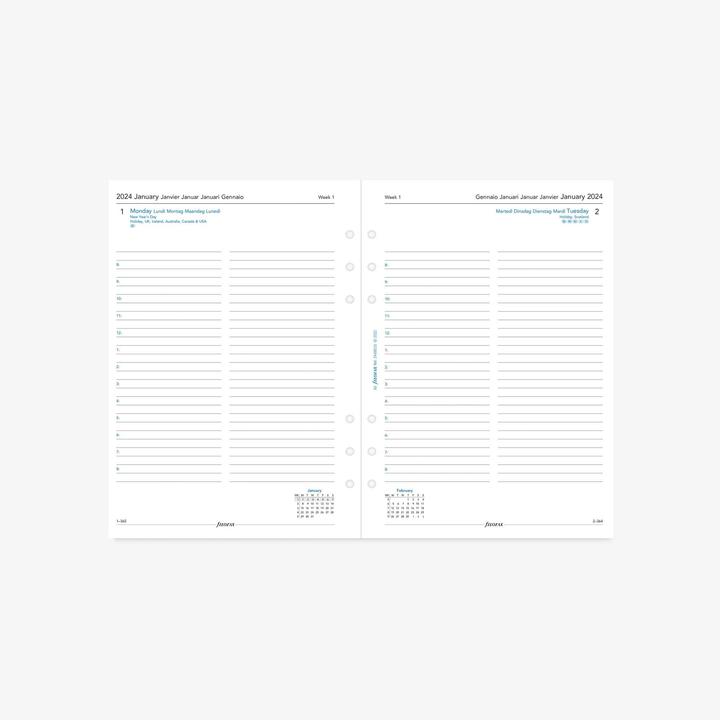 Actual product image Filofax Insert Size Calendar 1 day on 1 page multilingual (148 x 210 mm)