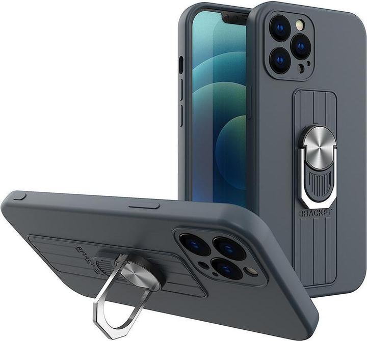 Actual product image Hurtel Ring Case silicone case with finger grip and stand for iPhone 13 Pro dark blue (Apple iPhone 13 Pro)