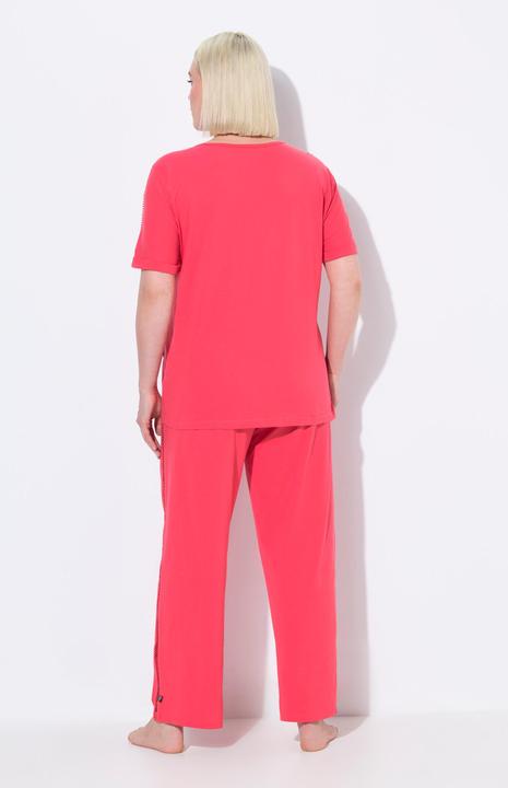 Actual product image Ulla Popken Openwork Detail Short Sleeve Two Piece Pajama Set (54)
