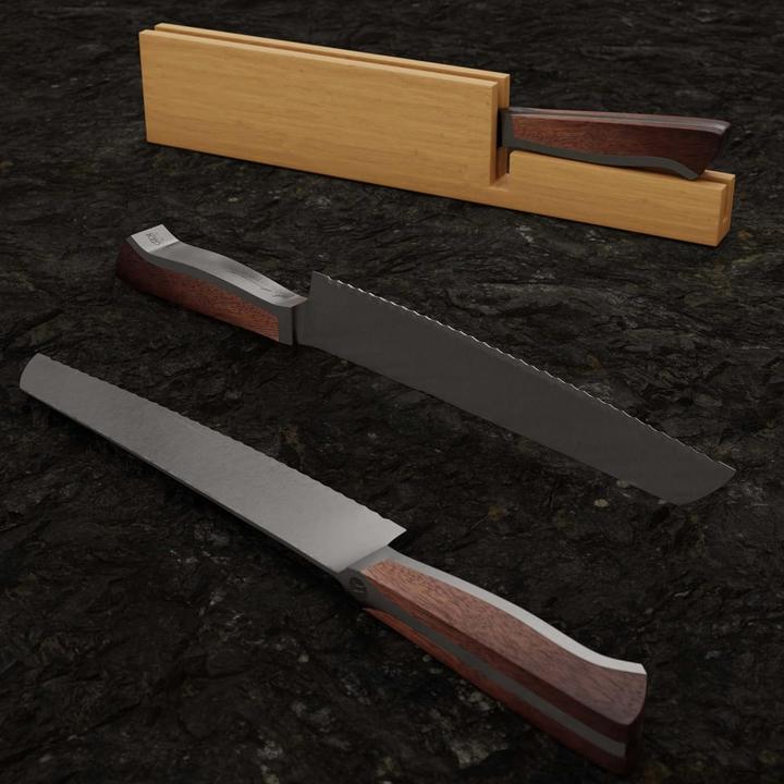 Actual product image Gude Solingen Bread knife forged 22 cm walnut wood CAMINADA Handmade Germany (22 cm)