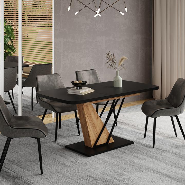 Produktbild Vicco Esstisch Fenaro, Schwarz/Goldkraft Eiche/Goldkraft Eiche, 120 x 80 cm ausziehbar (80 x 120 x 77.40 cm)