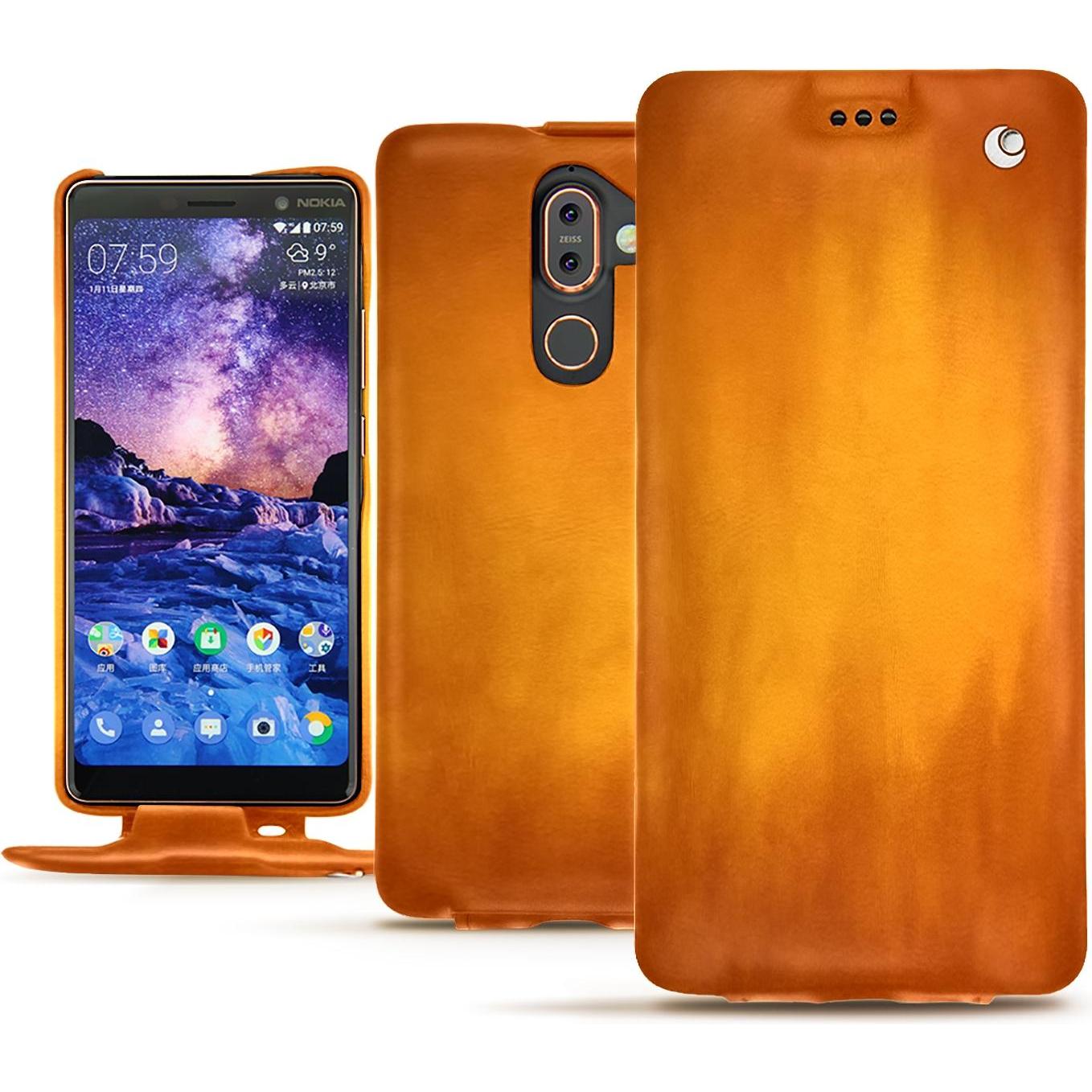 Noreve Lederschutzhülle vertikal (Apple iPhone 7 Plus), Smartphone Hülle, Orange