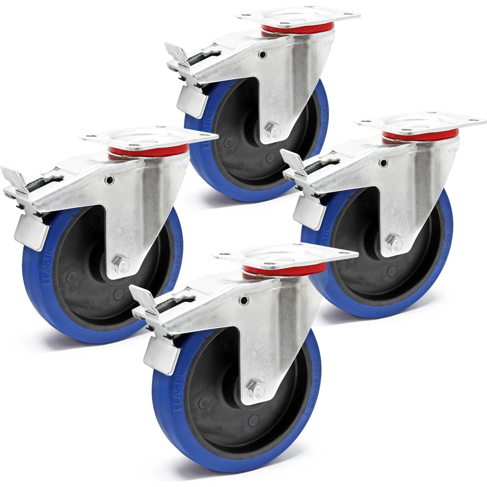 Thumbnail - Wiltec, Möbelrollen, Lenkrollen Set 4x Transportrolle m. Bremse 200mm 350kg totalfeststellbar