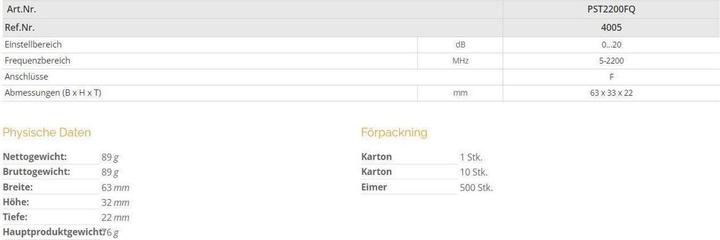 Nutritional values and ingredients Televes Level control (Antenna cable)