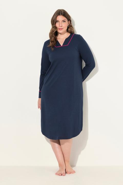 Immagine prodotto Ulla Popken Camicia da notte con modal, bordura, scollo a V e maniche lunghe (56)