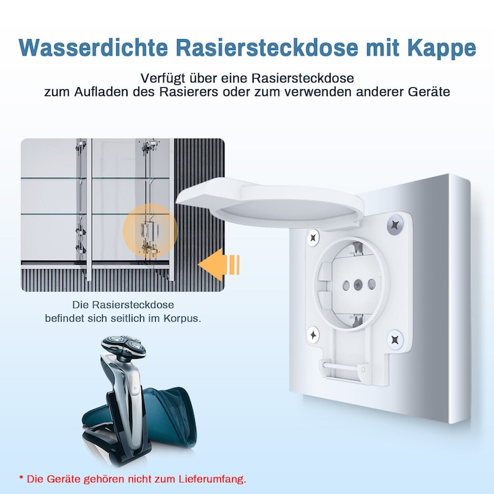 Image du produit SONNI Boîte à miroir LED pour salle de bain avec éclairage, 3 portes, 65 x 90 cm, roestvrij staal, a