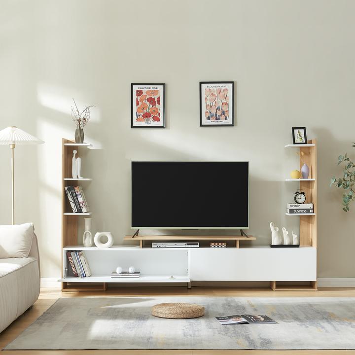 Produktbild En.Casa Fernsehschrank Rauki 233x31x141 cm Weiss/Eicheoptik (233 x 31 x 141 cm)