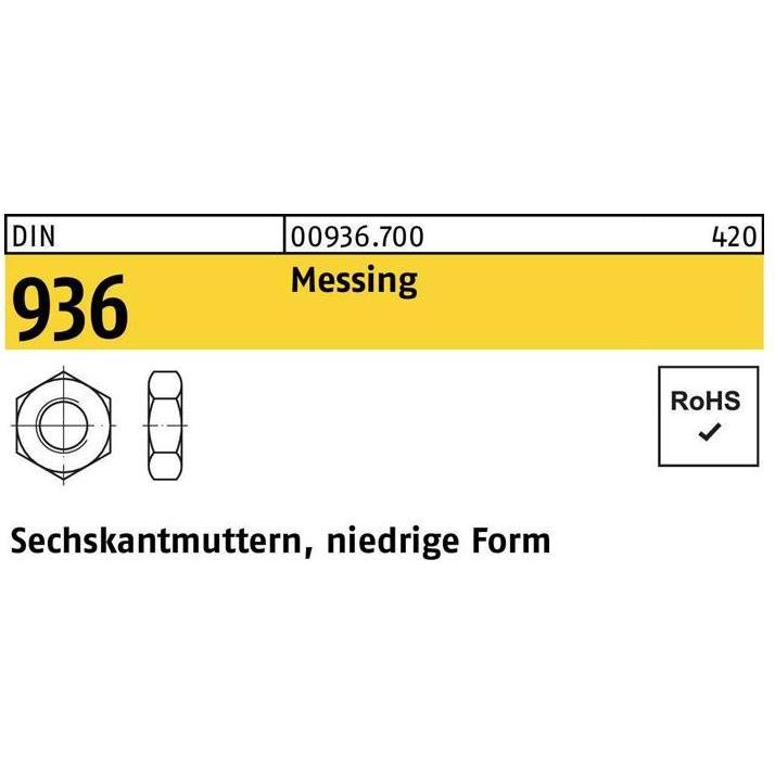 Muttern + Unterlegscheiben, Sechskantmutter DIN 936 M 14 Messing (M14)