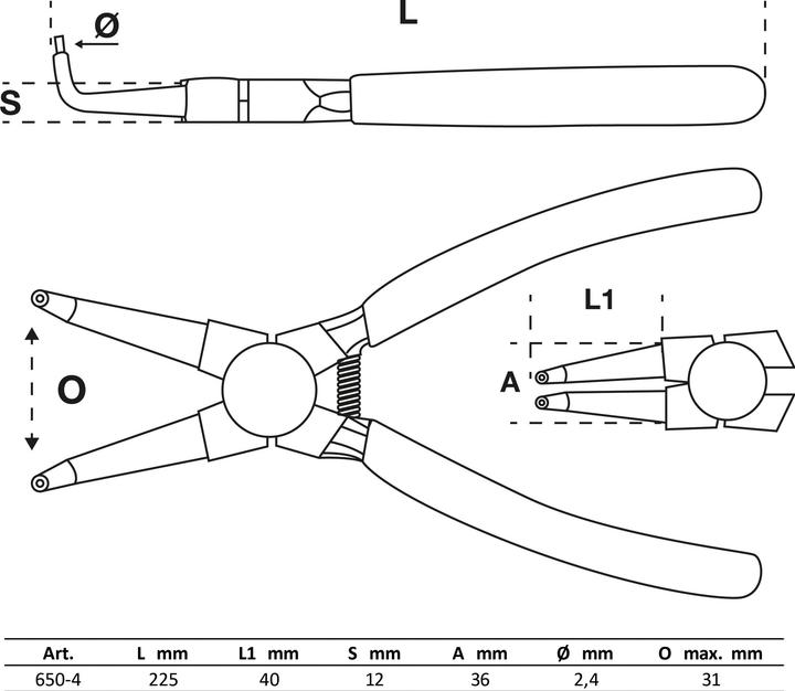 Produktbild BGS Sprengringzange | abgewinkelt | für Innensprengringe | 225 mm (225 mm)