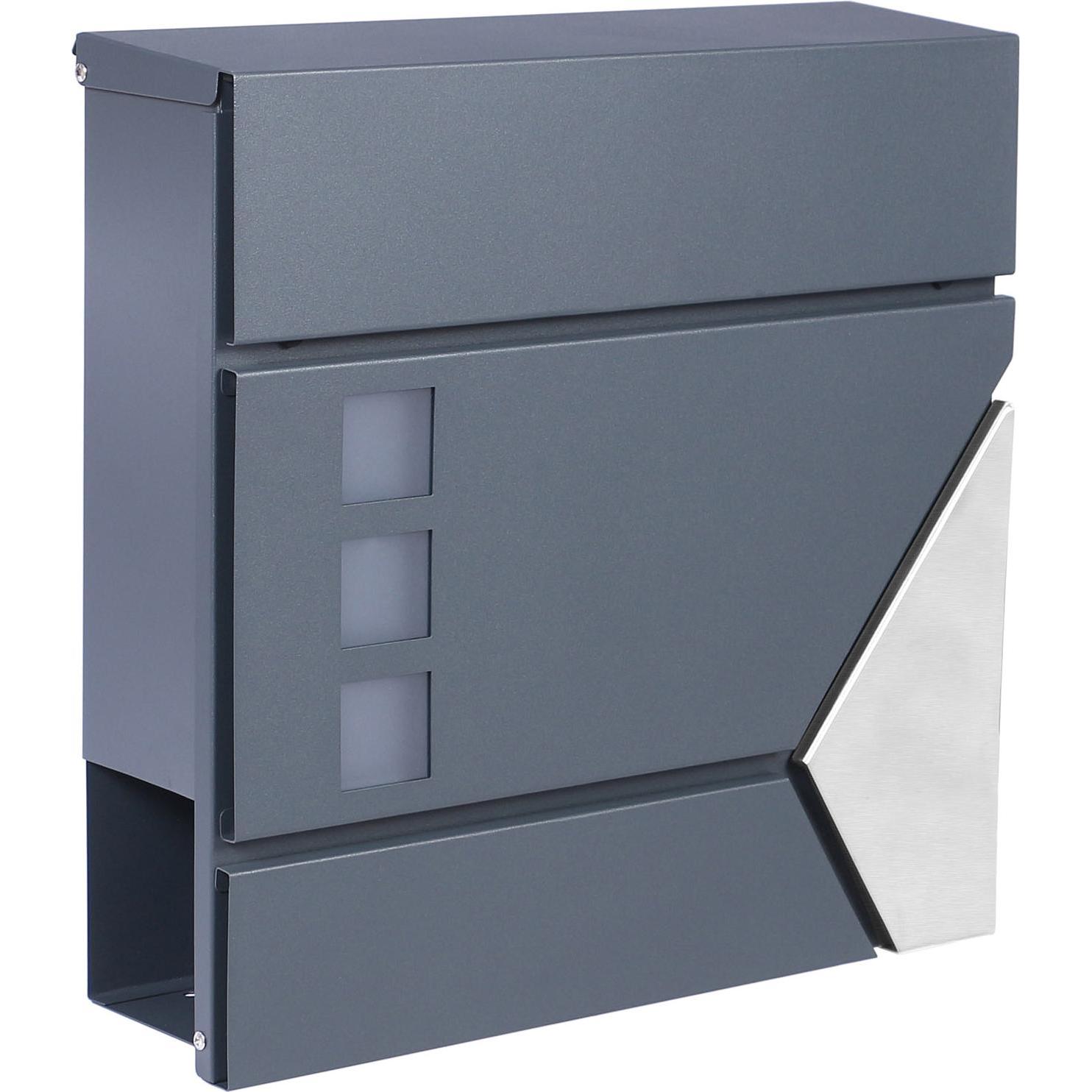 Wiltec, Briefkasten, Briefkasten V48 Anthrazit Edelstahl 370x105x370mm pulverbeschichtet Wand