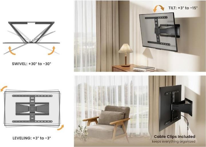 Actual product image equip Wall bracket 43"-90"/1TFT 50kg 1joint inclination bw (Wall, 50 kg, 43" - 90")