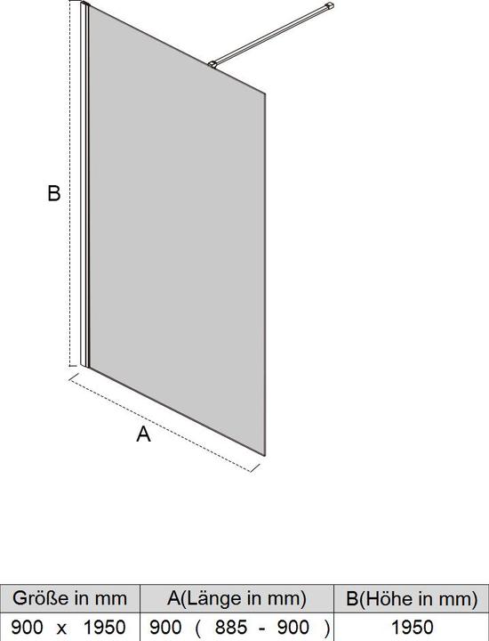 Image du produit SONNI Duschkabine eintürig, rahmenlos, begehbar, NANO behandeltes Glas 90x195 cm (195 cm, 140 cm, 195 cm)