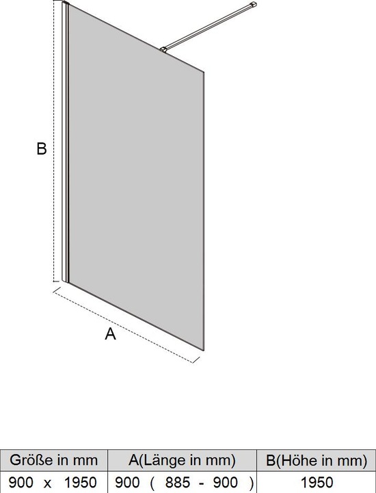 Actual product image SONNI Shower enclosure single door, frameless, walk-in, NANO treated glass 90x195 cm (195 cm, 140 cm, 195 cm)