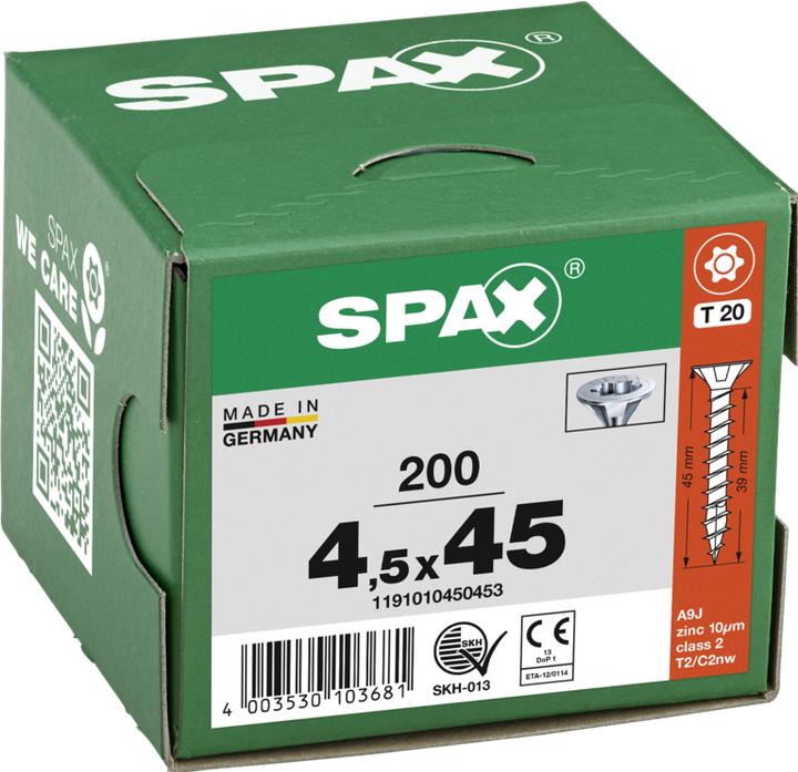 Produktbild Spax Universalschraube, T-STAR plus, Senkkopf, Wirox, Vollgewinde, 4,5 x 45 mm (200 Schrauben pro Stück)