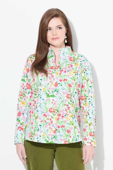 Produktbild Ulla Popken Bluse, Blüten, Kelchkragen, V-Ausschnitt, Langarm (50, 52)