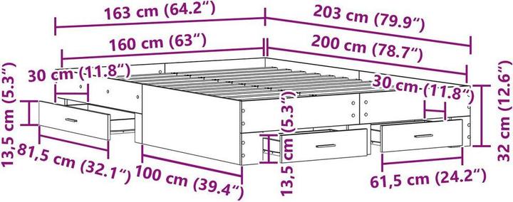 Produktbild vidaXL Rustikales Bett (160 x 200 cm)