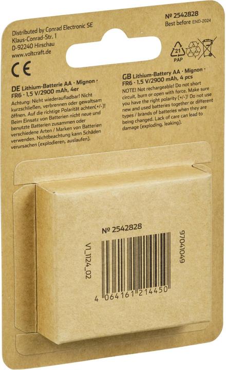 Produktbild Voltcraft Extreme Power Mignon (AA)-Batterie Lithium 2900 mAh 1.5 V 4 St. (4 Stk., AA, 2900 mAh)