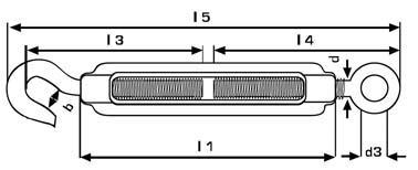 Actual product image Pösamo Turnbuckle 6x90 mm stainless steel with hook and sen