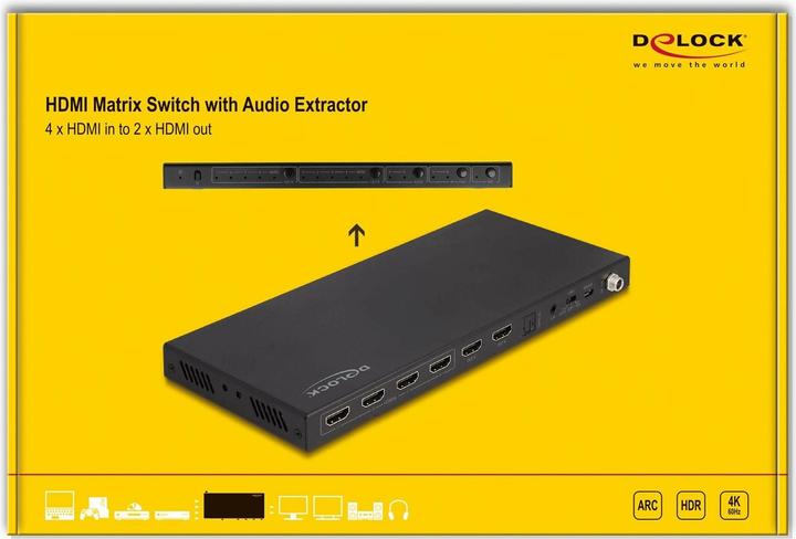 Produktbild Delock HDMI Matrix Switch 4 x HDMI in zu 2 x HDMI out 4K 60 Hz mit Audio Extraktor