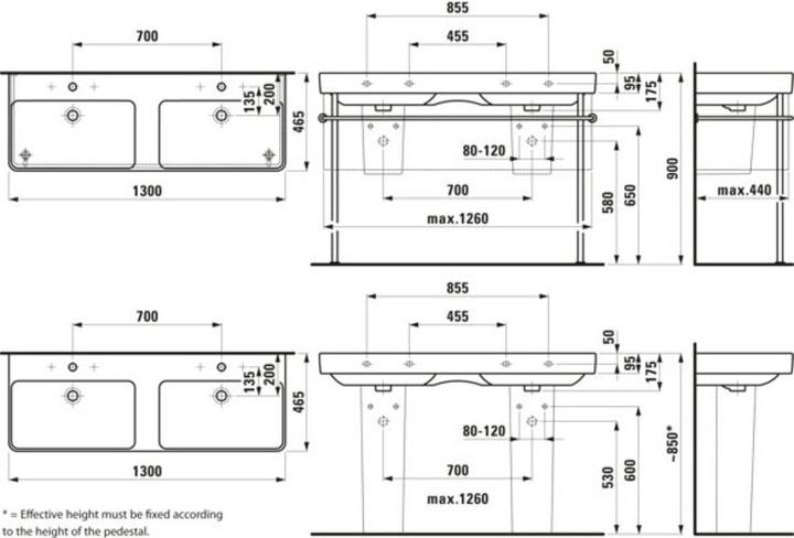 Immagine prodotto Laufen Lavabo doppio PRO S 1300x460mm w ÜL 1 HL versione bianca (460 mm, 1300 mm)
