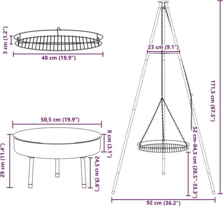 Produktbild vidaXL Lagerfeuer Dreibein (92 cm)