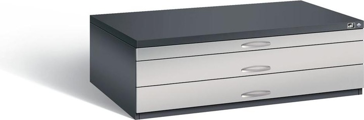 Productafbeelding C+P Tekenkast, A0, 3 laden, H 420 mm, zwart-grijs / wit aluminium