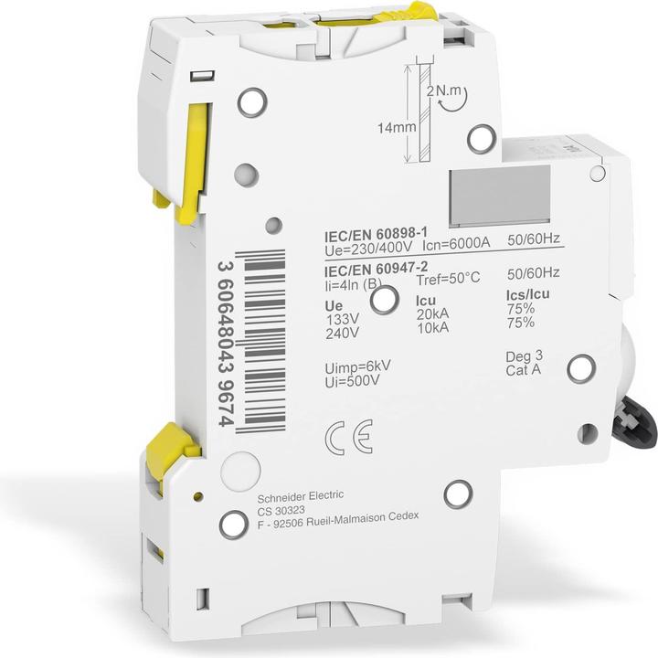 Actual product image Schneider Electric Acti9 iC60N MCB 1 Pole 10A Curve B