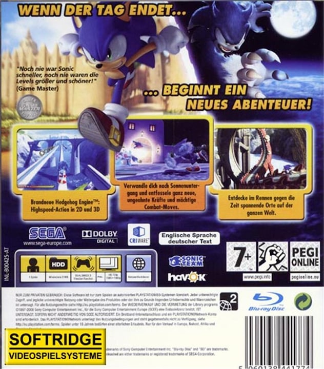 Actual product image Sega Sonic Unleashed (PS3, EN)
