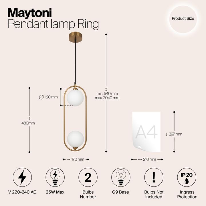 Actual product image Maytoni Ring Pendant Light, Pendant 2x G9 White Brass (G9)