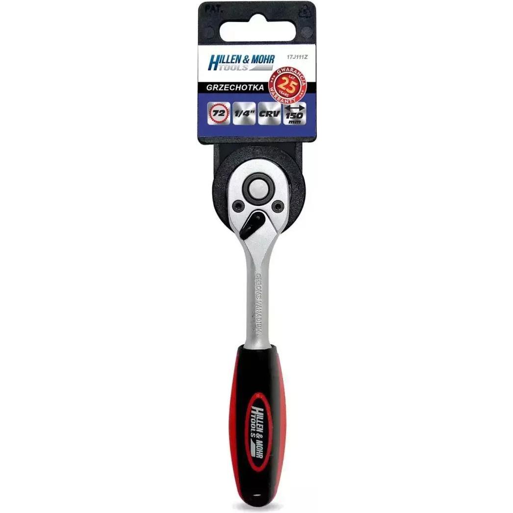 Dedra, Chiave a cricchetto, Cricchetto da 1/4", 72 denti, CRV 6140, manico diritto a doppio materiale (1/4")