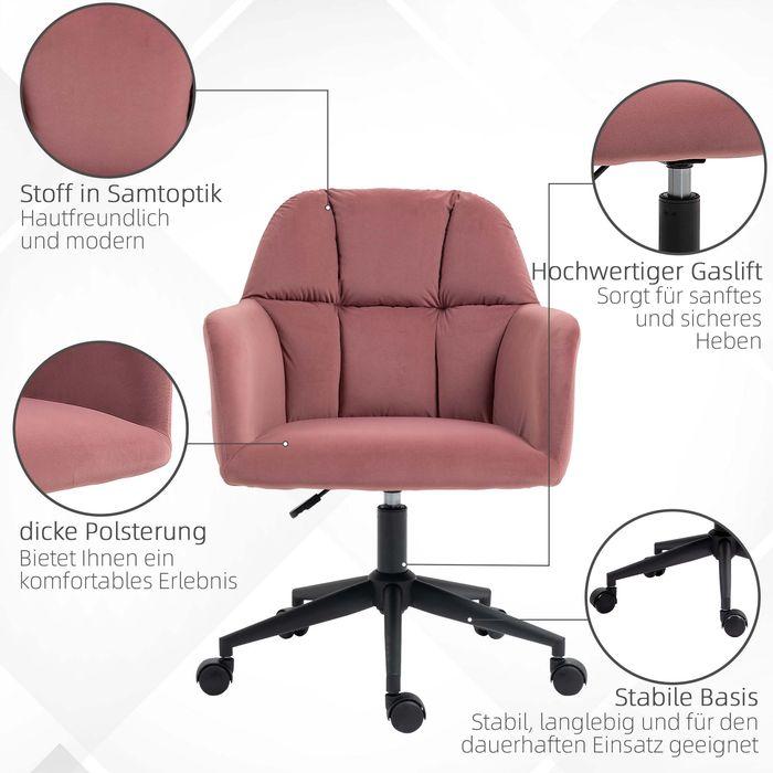 Produktbild Swisshandel24 Bürostuhl, Samtoptik, mit Armlehne, Rosa
