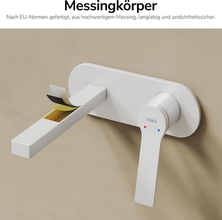 Produktbild Emke Badarmatur, Messing weiss, Mischbatterie Waschbecken, Küchenarmatur mit Perlator, Keramikkartusche