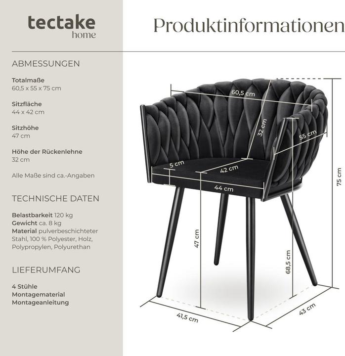 Image du produit tectake Esszimmerstuhl Astano 4er Set