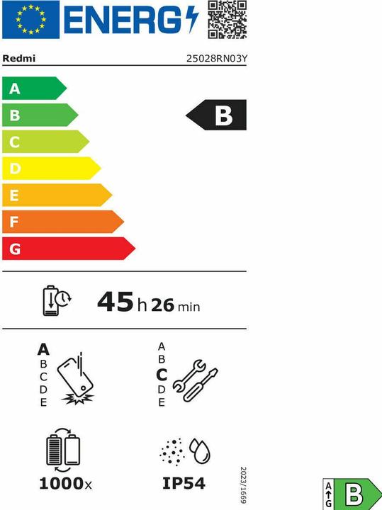 Energie-Label Xiaomi Redmi A5 4G (64 GB, Lake Green, 6.88", Dual SIM, 4G)