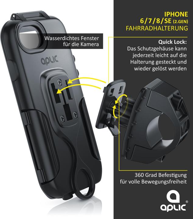 Image du produit Aplic Appareil mobile support vélo, support hydrofuge pour Apple iPhone 6 / 6s / 7 / 8 / SE 2nd 3rd Gen