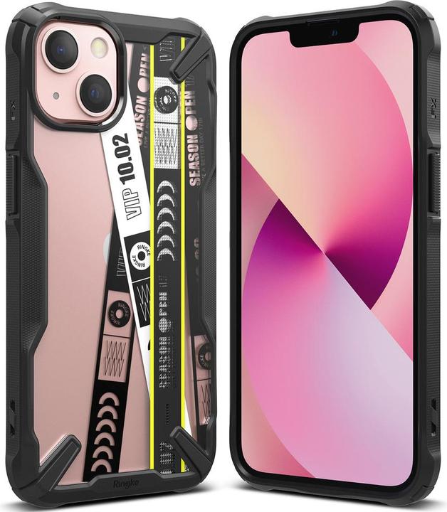 Actual product image Ringke Fusion X Design Durable Computer Case with TPU Buffer for iPhone 13 Mini Black (Ticket Tape) (FXD540 (Apple iPhone 13 mini)