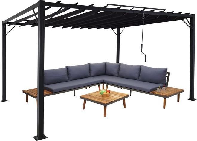 Produktbild Mendler Pergola HWC-L40, Lamellen-Pavillon, 8cm-Alu-Gestell Stoff/Textil, 3x4m anthrazit (388 cm, 295 cm)