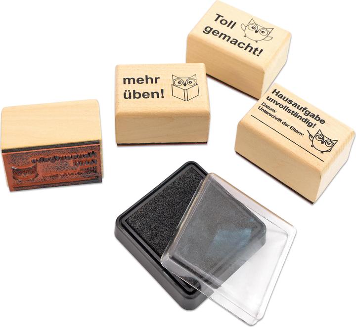 Actual product image Betzold Homework stamps, 4 pieces in set, incl. ink pad
