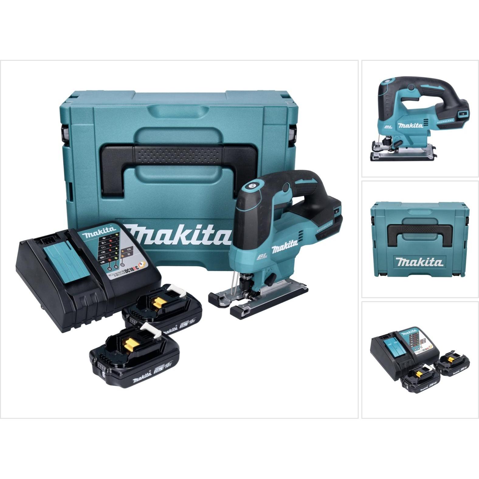 Makita, Stichsäge, DJV 184 RAJ Akku Pendelhub Stichsäge 18 V Brushless + 2x Akku 2,0 Ah + Ladegerät + Makpac