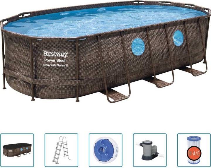 Produktbild Bestway Oval Pool Zwembad 549 x 274 x 122m - incl filterpomp Rattan (549 x 274 x 122 cm)