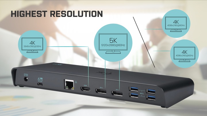 Produktbild i-tec USB 3.0 / USB-C Triple 4K Dock (USB-C, 5 Ports)