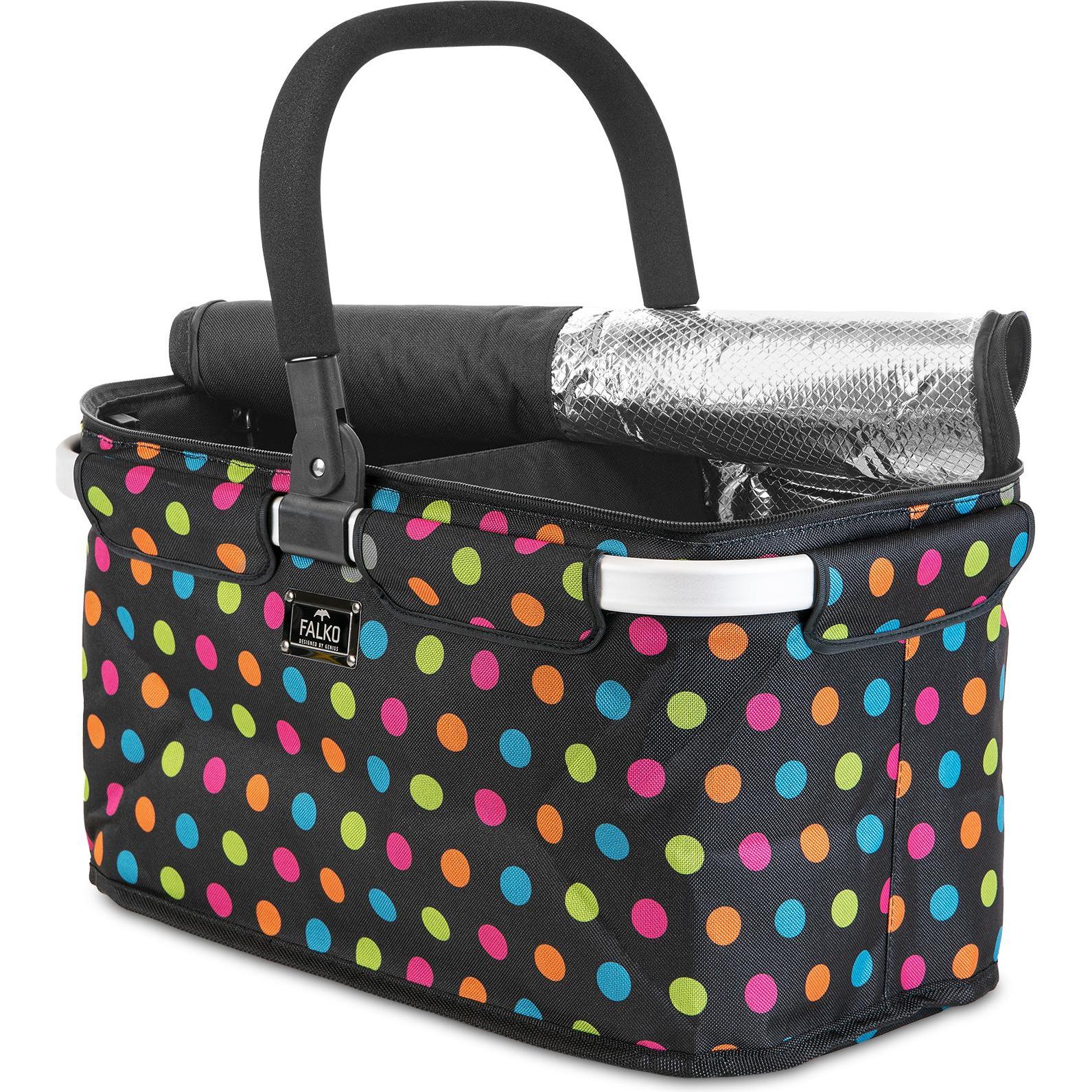 Genius, Einkaufshilfe, Einkaufskorb Falko Duo, schwarz mit bunten Punkten Stoff schwarz/bunt bedruckt, Schwarz
